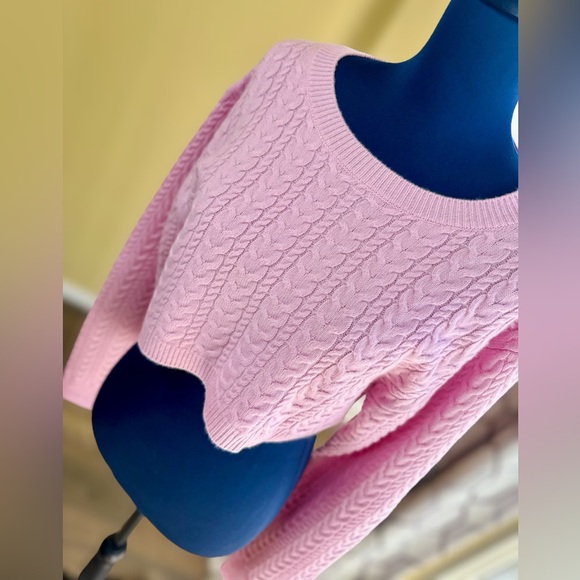 NEW! LoveShackFancy Pale Pink Calloway Wool/Cashmere Blend Crop Sweater - Picture 8 of 17